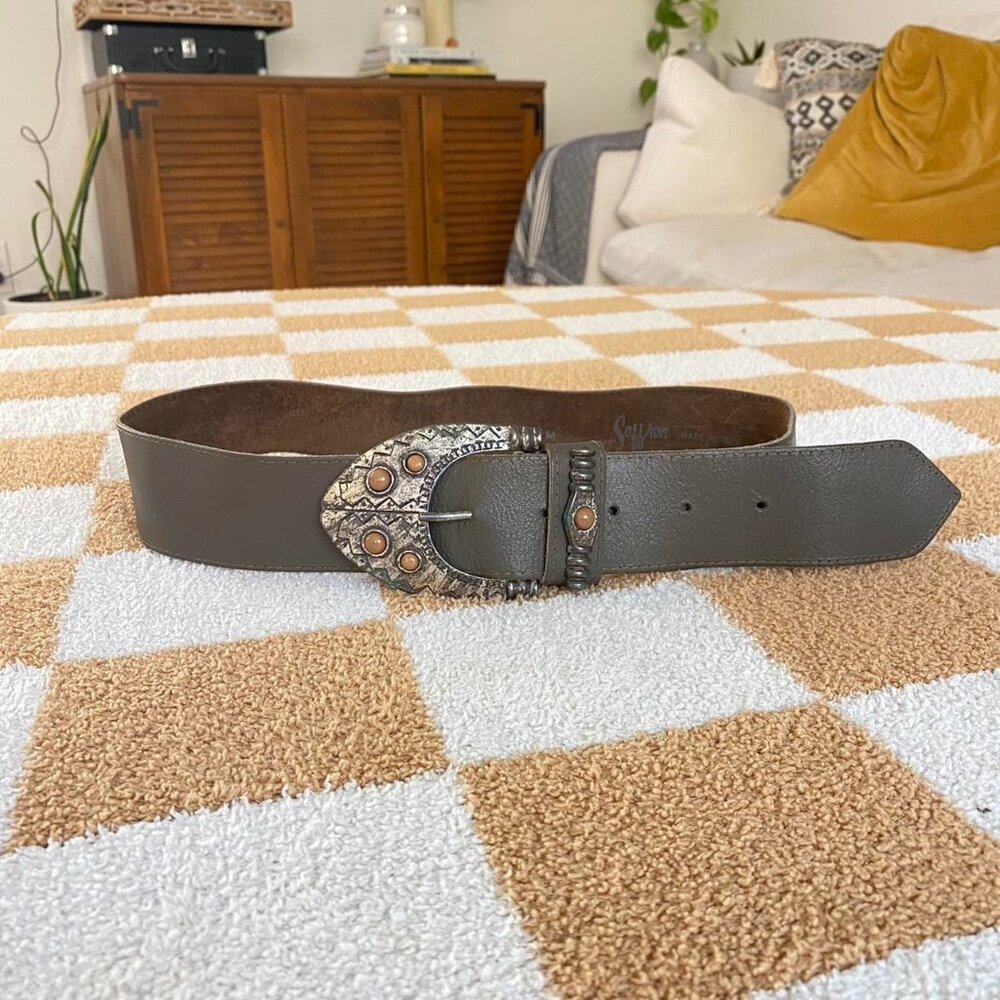 SAFFRON GREY BOHO VINTAGE ITALIAN LEATHER BELT SIZE SMALL MEDIUM